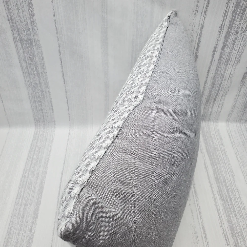 FRYE Decorative Embroidery Pillow From the 4 Piece Queen Quilt Set gray & white